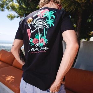 Tropical Skeleton Flamingo Men's Small T-Shirt Black